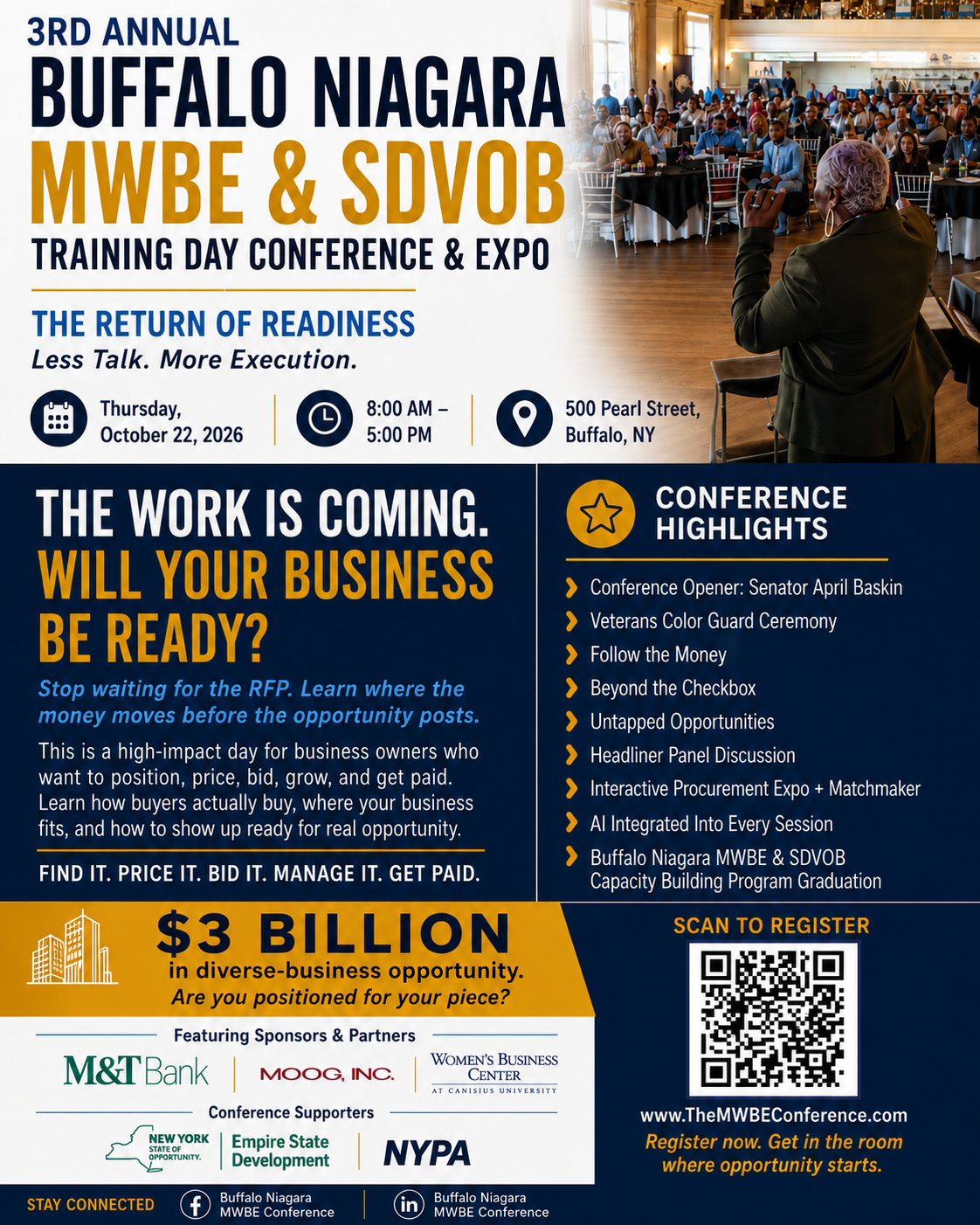 3rd Annual Buffalo-Niagara MWBE & SDVOB Training Day Conference — Thursday October 22, 2026, 500 Pearl Street, Buffalo