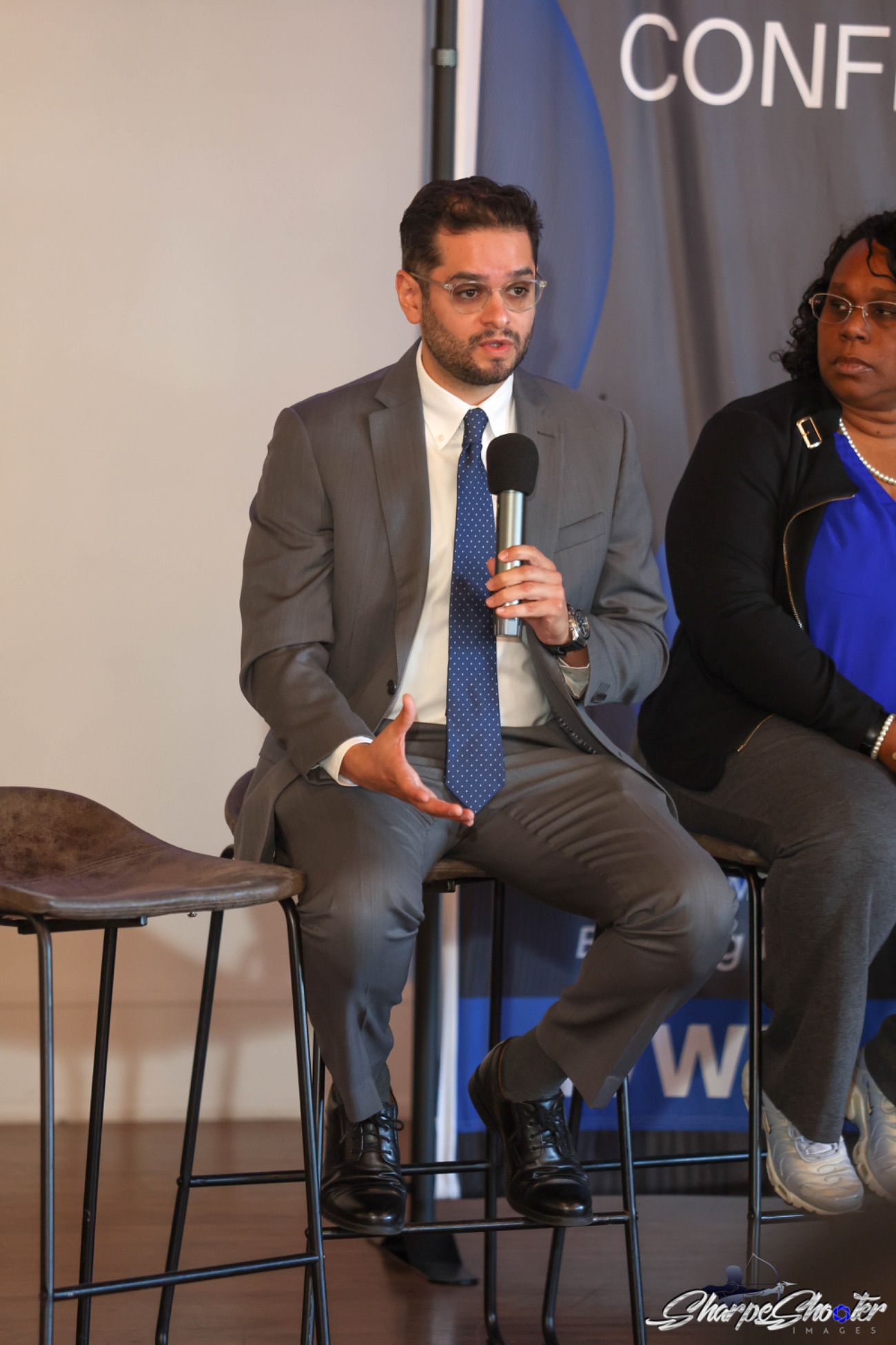 A panelist answering questions from the room